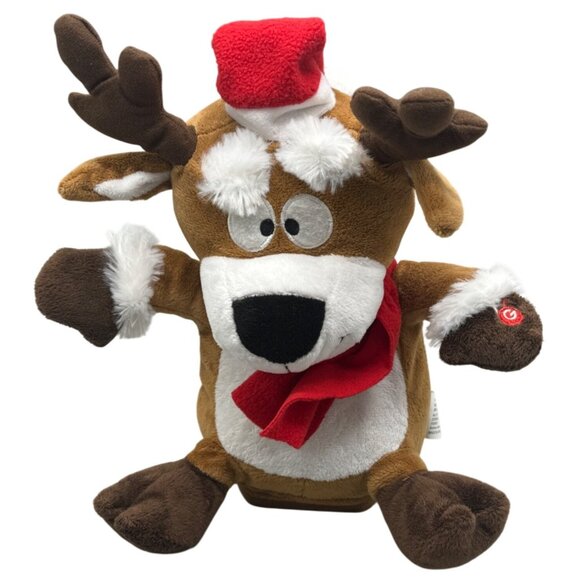 Gemmy Plush Reindeer Christmas Animated Singing Toy With Scarf & Santa Hat READ - Picture 1 of 6